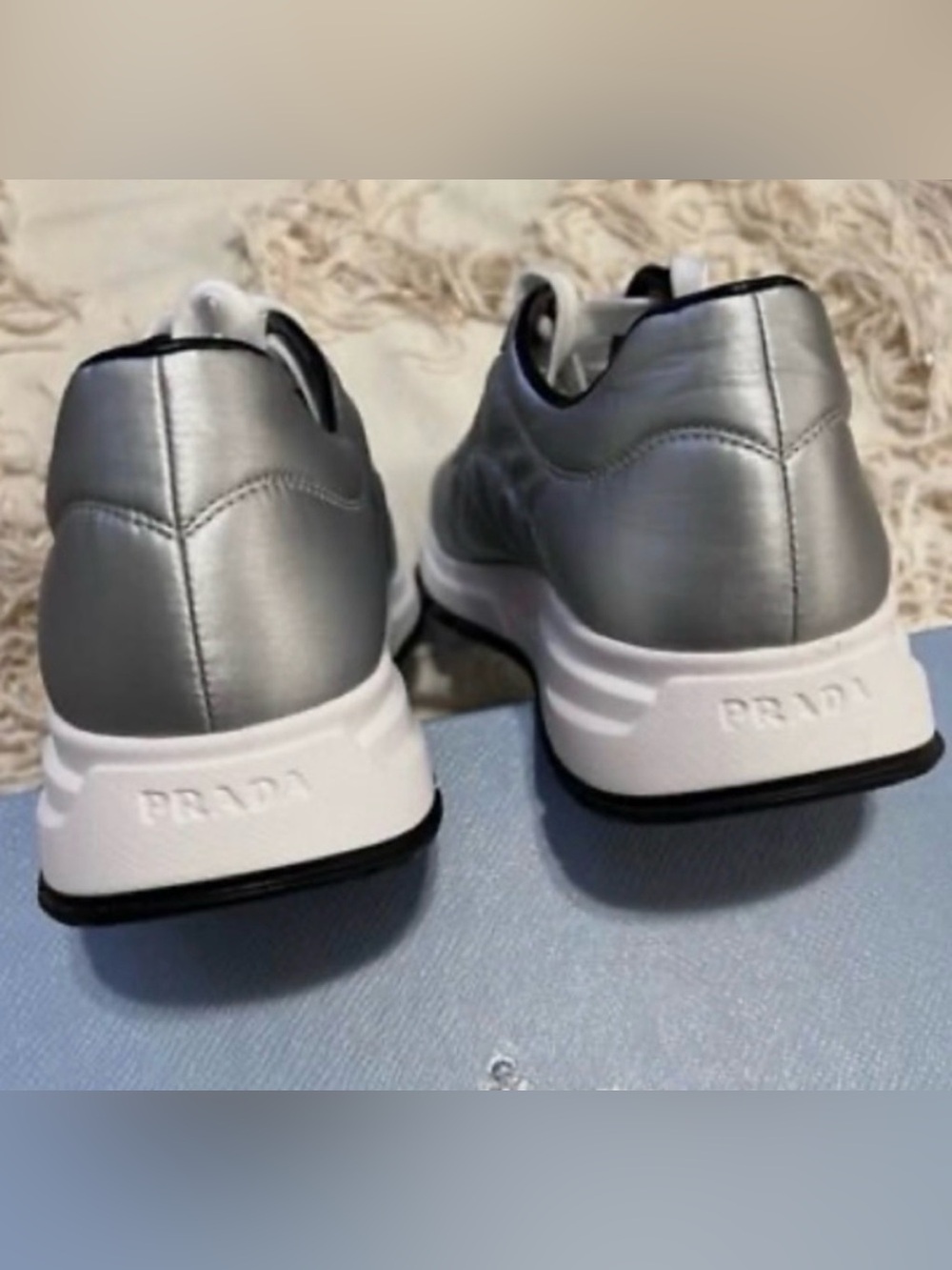 Prada Men’s Metallic Silver Leather Sneakers Y2K - Picture 6 of 6